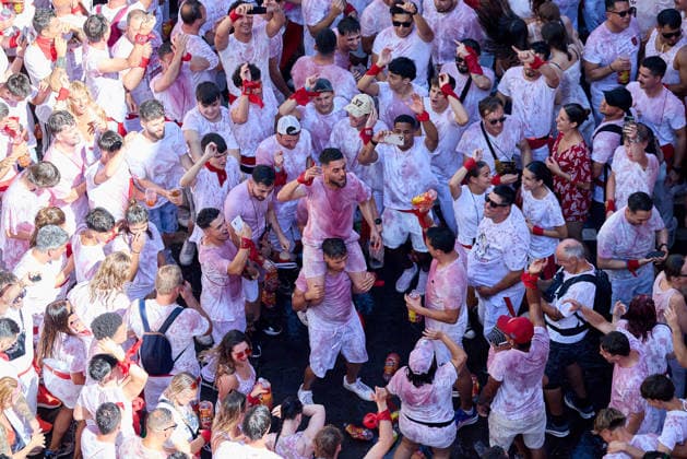 San Fermin Festival in Spain PAMPLONA, SPAIN - JULY 6: The San Fermin Festival, one of Spain s most internationally recognized cultural events, officially begin in Pamplona, Spain, on July 6, 2026. The festival, best known for its traditional running of the bulls through the city s narrow streets, was officially opened with the Chupinazo rocket launched from the balcony of Pamplona City Hall, marking the start of the annual celebrations. Ruben Albarran Anadolu Pamplona Spain. Editorial use only. Please get in touch for any other usage.  Copyright: x2026xAnadoluxRubenxAlbarranx