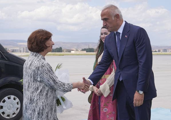 Ahead of 36th NATO Summit in Ankara ANKARA, TURKIYE - JULY 06: North Macedonian President Gordana Siljanovska-Davkova arrives at Ankara Airport ahead of the 36th NATO Heads of State and Government Summit in Ankara, Turkiye, on July 06, 2026. Rutte was greeted by Turkish Culture and Tourism Minister Mehmet Nuri Ersoy, upon his arrival at the airport. Metin Aktas Anadolu Ankara Turkey. Editorial use only. Please get in touch for any other usage.  Copyright: x2026xAnadoluxMetinxAktasx