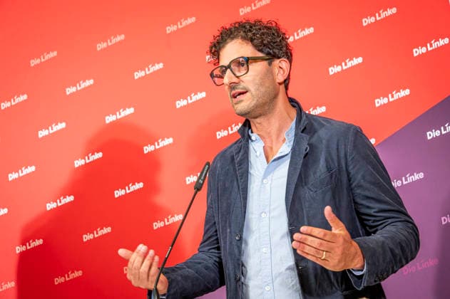 Luigi Pantisano EUR, Deutschland, Berlin, 06.07.2026: Pressekonferenz von Luigi Pantisano Vorsitzender der Partei Die Linke im Karl-Liebknecht-Haus zu aktuellen Themen. *** Luigi Pantisano EUR, Germany, Berlin, July 6, 2026 Press conference by Luigi Pantisano, Chair of the Die Linke party, at the Karl Liebknecht House on current issues