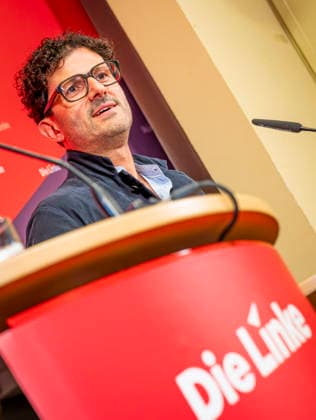 Luigi Pantisano EUR, Deutschland, Berlin, 06.07.2026: Pressekonferenz von Luigi Pantisano Vorsitzender der Partei Die Linke im Karl-Liebknecht-Haus zu aktuellen Themen. *** Luigi Pantisano EUR, Germany, Berlin, July 6, 2026 Press conference by Luigi Pantisano, Chair of the Die Linke party, at the Karl Liebknecht House on current issues