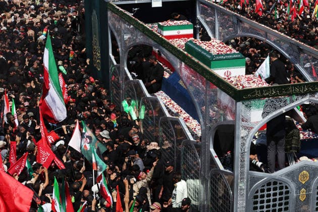 Farewell ceremony for former Iranian Supreme Leader Khamenei in Tehran TEHRAN, IRAN - JULY 6: ( RESTRICTIONS: NO Access Israel Media Persian Language TV Stations Outside Iran Strictly No Access BBC Persian VOA Persian Manoto TV Iran International TV ) An aerial view of Khamenei s and his family members coffins are carried among the crowds in a specially designed truck modeled after the Imam Reza Shrine in Tehran, Iran, on July 6, 2026. Millions of Iranians, carrying flags and posters, gather from the early hours of the morning, filling Damavand Street, Imam Hossein Square, Enghelab Square, and Azadi Square to attend farewell ceremony for the country s former Supreme Leader, Ali Khamenei, who was killed in the U.S.-Israeli attacks. Stringer  Copyright: x2026xAnadoluxStringerx