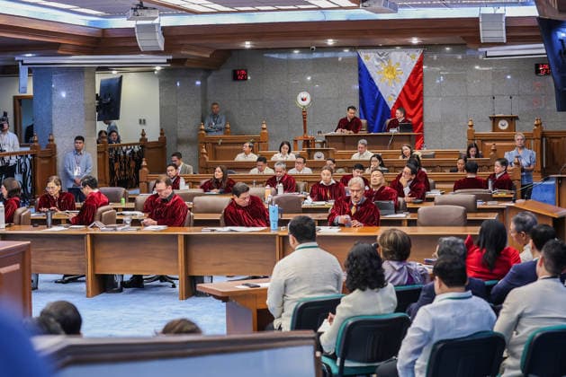 (260706) -- PASAY CITY, July 6, 2026 -- Senator-judges are seen at the start of the impeachment trial against Philippine Vice President Sara Duterte at the Philippine Senate in Pasay City, the Philippines, on July 6, 2026. The Philippine Senate on Monday commenced the impeachment trial against Vice President Sara Duterte. On May 11, the House of Representatives of the Philippines secured the required number of votes to impeach Sara Duterte. The Philippine Senate convened as an impeachment court on May 18, and the court held a pre-trial conference for the impeachment case in June. ) THE PHILIPPINES-PASAY CITY-SARA DUTERTE-IMPEACHMENT TRIAL RouellexUmali 