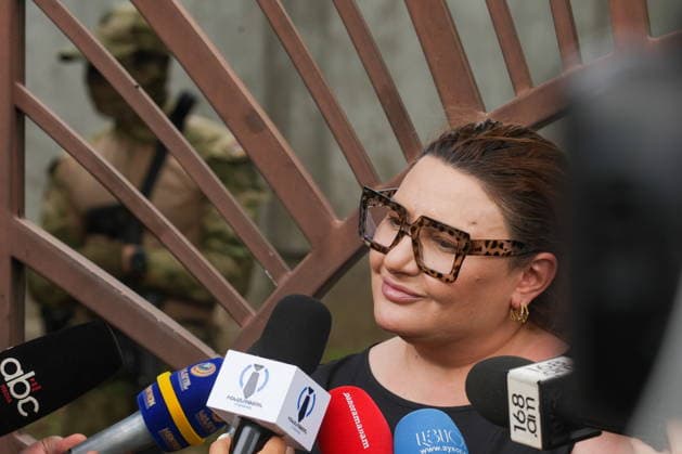 ARMENIA, KOTAYK PROVINCE - JULY 6, 2026: Spokeswoman Iveta Tonoyan appears before the media outside the home of Gagik Tsarukyan, Chairman of Prosperous Armenia, in the village of Arinj, northeast of Yerevan. According to her, searches occur across almost all of the offices of companies owned by Tsarukyan s Multi Group Concern. Alexander Patrin TASS  94748648