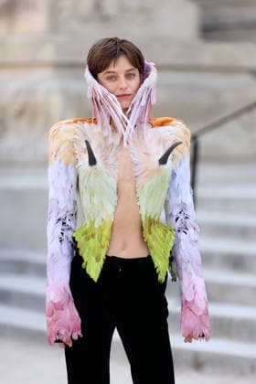 Schiaparelli - Outside Arrivals Emma Corrin arrives for the Schiaparelli Women Haute Couture Fall Winter 2026-2027 on July 06, 2026 in Paris, France.  Copyright: xDidierxFereyx
