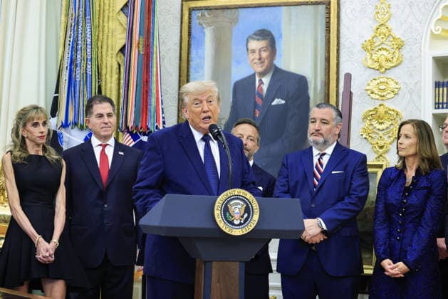 President Donald Trumps speaks on the first day of trading for Trump Accounts in the Oval Office of the White House in Washington, DC on Monday, July 6, 2026. Trump Accounts grant eligible US children born between 2026 and 2028 $1000.00 to fund starter IRAs.  WASP20260706109 SHAWNxTHEW