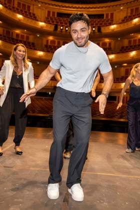 ABB STOMP s Aram Arami dances on stage during a photo op for TV to mark STOMP s guest performance at the Staatsoper Unter den Linden in Berlin on July 6, 2026, Berlin, Germany