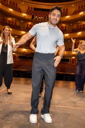 ABB STOMP s Aram Arami dances on stage during a photo op for TV to mark STOMP s guest performance at the Staatsoper Unter den Linden in Berlin on July 6, 2026, Berlin, Germany