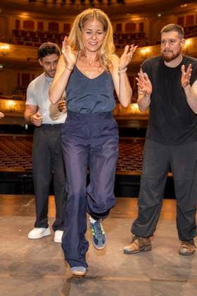ABB STOMP s Jessica Ginkel dances on stage during a photo op for TV to mark STOMP s guest performance at the Staatsoper Unter den Linden in Berlin on July 6, 2026, Berlin, Germany