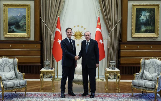 Turkish President Erdogan receives NATO Secretary General Rutte in Ankara ANKARA, TURKIYE - JULY 6: (----EDITORIAL USE ONLY - MANDATORY CREDIT - TURKISH PRESIDENCY MUSTAFA KAMACI HANDOUT - NO MARKETING NO ADVERTISING CAMPAIGNS - DISTRIBUTED AS A SERVICE TO CLIENTS----) Turkish President Recep Tayyip Erdogan (R) receives NATO Secretary General Mark Rutte (L) in Ankara, Turkiye, on July 6, 2026. Turkish Presidency Mustafa Kamaci Handout Anadolu Ankara Turkey. Editorial use only. Please get in touch for any other usage.  Copyright: x2026xAnadoluxTurkishxPresidencyx xMustafaxKamacix xHandoutx