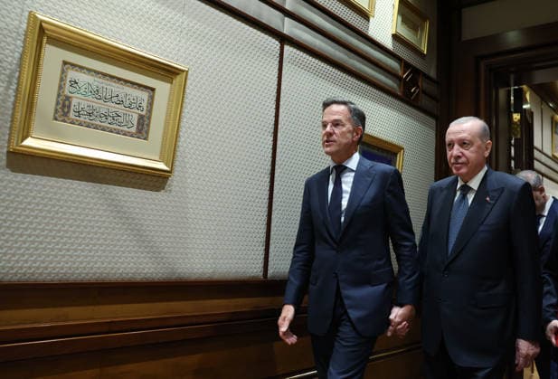 Turkish President Erdogan receives NATO Secretary General Rutte in Ankara ANKARA, TURKIYE - JULY 6: (----EDITORIAL USE ONLY - MANDATORY CREDIT - TURKISH PRESIDENCY MUSTAFA KAMACI HANDOUT - NO MARKETING NO ADVERTISING CAMPAIGNS - DISTRIBUTED AS A SERVICE TO CLIENTS----) Turkish President Recep Tayyip Erdogan (R) receives NATO Secretary General Mark Rutte (L) in Ankara, Turkiye, on July 6, 2026. Turkish Presidency Mustafa Kamaci Handout Anadolu Ankara Turkey. Editorial use only. Please get in touch for any other usage.  Copyright: x2026xAnadoluxTurkishxPresidencyx xMustafaxKamacix xHandoutx