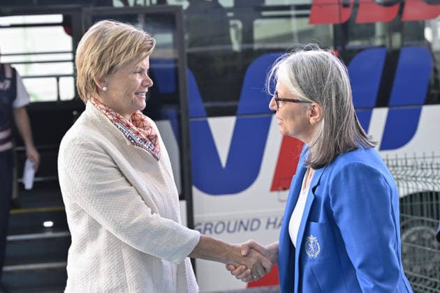 Ahead of 36th NATO Summit in Ankara ANKARA, TURKIYE - JULY 6: Latvian Foreign Minister Baiba Braze (L) arrives at Esenboga Airport ahead of the 36th NATO Heads of State and Government Summit in Ankara, Turkiye, on July 6, 2026.? Ismail Kaplan Anadolu Ankara Turkey. Editorial use only. Please get in touch for any other usage.  Copyright: x2026xAnadoluxIsmailxKaplanx