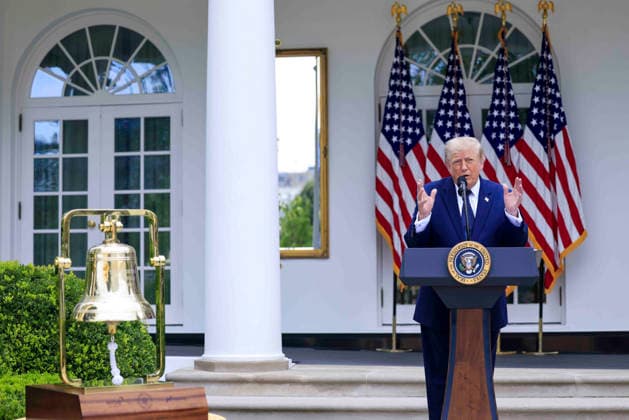 US President Donald J. Trump delivers remarks on Trump Accounts at a Rose Garden Club luncheon at the White House in Washington, DC on Monday, July 6, 2026. Trump Accounts grant eligible US children born between 2026 and 2028 $1000.00 to fund starter IRA.  WASP202607061012 SHAWNxTHEW