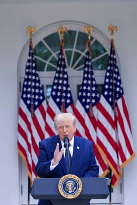 US President Donald J. Trump delivers remarks on Trump Accounts at a Rose Garden Club luncheon at the White House in Washington, DC on Monday, July 6, 2026. Trump Accounts grant eligible US children born between 2026 and 2028 $1000.00 to fund starter IRA.  WASP202607061023 SHAWNxTHEW