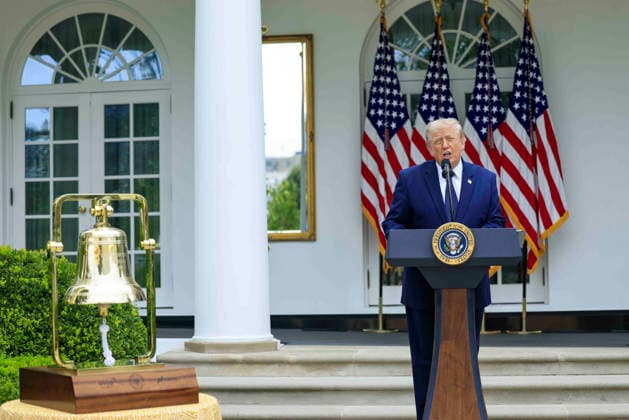 US President Donald J. Trump delivers remarks on Trump Accounts at a Rose Garden Club luncheon at the White House in Washington, DC on Monday, July 6, 2026. Trump Accounts grant eligible US children born between 2026 and 2028 $1000.00 to fund starter IRA.  WASP202607061063 SHAWNxTHEW