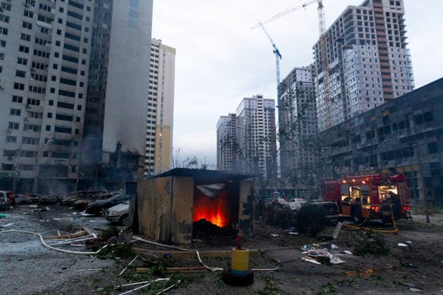 RECORD DATE NOT STATED A fire engine stands near buildings damaged in a massive combined Russian attack on Kyiv, Ukraine, on July 6, 2026. Russian forces launched a large-scale attack on the capital using ballistic and cruise missiles as well as attack drones, causing destruction to residential buildings and civilian infrastructure in several districts of the city. The Podilskyi district was hit hardest. At least 11 people were killed and 46 others were injured (Photo by Kyrylo Chubotin Ukrinform) Russia launches another massive strike on Kyiv  Copyright: xKyryloxChubotinx