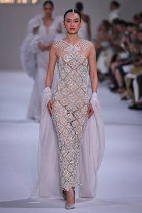 PFW - Tamara Ralph Runway in Paris FA A model walks the runway the Autumn-Winter 2027 2028 couture collection by Tamara Ralph during the Paris Fashion Week, on July 6, 2026. Photo by Firas Abdullah ABACAPRESS.COM Paris Ile-de-France France  Copyright: xAbdullahxFiras ABACAx