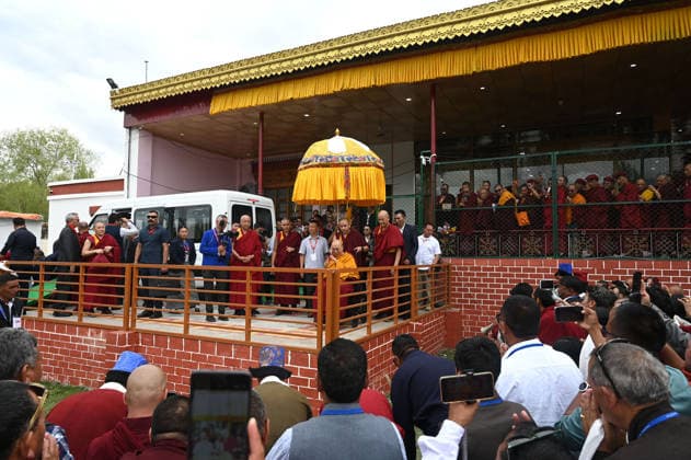 LEH, INDIA - JULY 6: Tibetan Spiritual leader the 14th Dalai Lama, Tenzin Gyatso, during an event organized as part of his 91th Birthday celebrations, at Choglamsar on July 6, 2026 in Leh, India. (Photo by Waseem Andrabi Hindustan Times) Buddhist Community In Leh Celebrates 91st Birthday Of Tibetan Spiritual Leader The 91st Birthday Of His Holiness The Dalai Lama