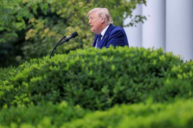 US President Donald J. Trump delivers remarks on Trump Accounts at a Rose Garden Club luncheon at the White House in Washington, DC, USA, 06 July 2026. Trump Accounts grant eligible US children born between 2026 and 2028 $1000.00 to fund starter IRAs. Copyright: xShawnxThewx xPoolxviaxCNPx MediaPunchx