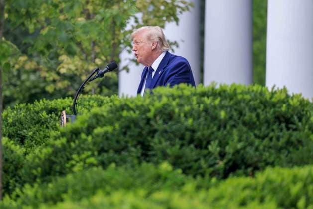 US President Donald J. Trump delivers remarks on Trump Accounts at a Rose Garden Club luncheon at the White House in Washington, DC, USA, 06 July 2026. Trump Accounts grant eligible US children born between 2026 and 2028 $1000.00 to fund starter IRAs. Copyright: xShawnxThewx xPoolxviaxCNPx MediaPunchx