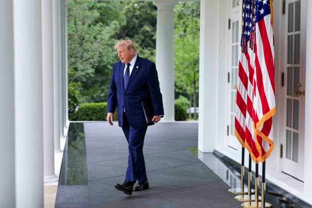 US President Donald J. Trump walks from the Oval Office to deliver remarks on Trump Accounts at a Rose Garden Club luncheon at the White House in Washington, DC, USA, 06 July 2026. Trump Accounts grant eligible US children born between 2026 and 2028 $1000.00 to fund starter IRAs. Copyright: xShawnxThewx xPoolxviaxCNPx MediaPunchx