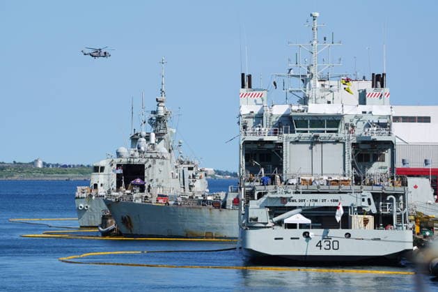 July 6, 2026, Halifax, Ns, Canada: Canadian Navy vessels are seen prior to an announcement by Prime Minister Mark Carney at HMC Dockyard in Halifax on Monday, July 6, 2026. Halifax Canada  - ZUMAc35_ 20260706_zaf_c35_089 Copyright: xDarrenxCalabresex