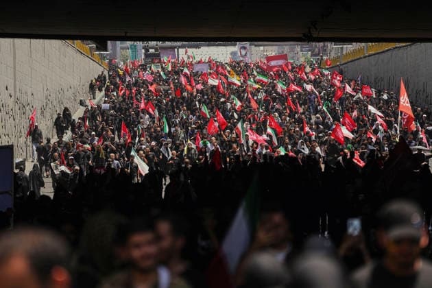 Tehran Funeral Procession For Khamenei Mourners take part in the funeral procession of Iran s slain supreme leader Ali Khamenei and his family members in Tehran, Iran, July 6, 2026. Vast crowds gathered for the funeral procession of Iran s slain supreme leader Ali Khamenei in Tehran on July 6, with authorities estimating millions were on the streets in numbers that could rival those of his predecessor s farewell nearly four decades ago. Tehran Tehran Iran Copyright: xArezoox
