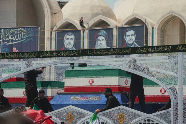 Tehran Funeral Procession For Khamenei The coffins of Iran s slain supreme leader Ali Khamenei and members of his family are pictured during a funeral procession near Azadi Square in Tehran on July 6, 2026. Vast crowds gathered for the funeral procession of Iran s slain supreme leader Ali Khamenei in Tehran on July 6, with authorities estimating millions were on the streets in numbers that could rival those of his predecessor s farewell nearly four decades ago. Tehran Tehran Iran Copyright: xArezoox