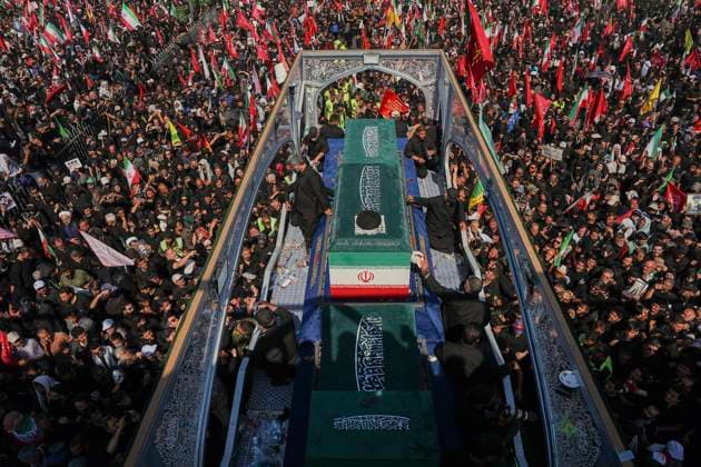 Tehran Funeral Procession For Khamenei Crowds of mourners surround the convoy carrying the coffins of Iran s slain supreme leader Ali Khamenei and members of his family during a funeral procession near Azadi Square in Tehran on July 6, 2026. Vast crowds gathered for the funeral procession of Iran s slain supreme leader Ali Khamenei in Tehran on July 6, with authorities estimating millions were on the streets in numbers that could rival those of his predecessor s farewell nearly four decades ago. Tehran Tehran Iran Copyright: xArezoox