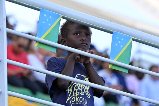 ANTHONY ALBANESE PACIFIC ISLANDS VISIT, A child watches festivities during Independence Day celebrations at National Stadium in Honiara, Solomon Islands, Tuesday, July 7, 2026. ( NO ARCHIVING HONIARA SOLOMON ISLANDS  Copyright: xMICKxTSIKASx 20260707139814758707