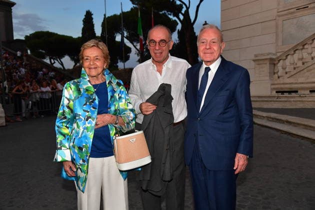 IPA86455682 - Rome, Piazza del Campidoglio: Nicola Piovani’s Tribute Concert to Ennio Morricone. Pictured: Giuseppe Tornatore, Gianni and Maddalena Letta  Copyright: xVincenzoxLandix xVincenzoxLandix 86455682