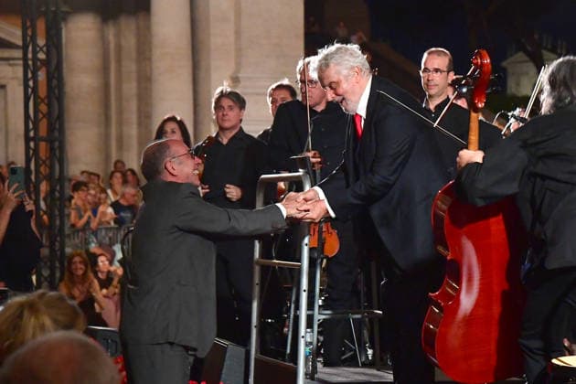 IPA86455801 - Rome, Piazza del Campidoglio: Nicola Piovani’s Tribute Concert to Ennio Morricone. Pictured: Giuseppe Tornatore and Nicola Piovani  Copyright: xVincenzoxLandix xVincenzoxLandix 86455801