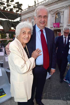 IPA86455668 - Rome, Piazza del Campidoglio: Nicola Piovani’s Tribute Concert to Ennio Morricone. Pictured: Walter Veltroni and Maria Travia  Copyright: xVincenzoxLandix xVincenzoxLandix 86455668