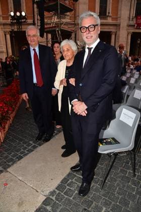 IPA86455672 - Rome, Piazza del Campidoglio: Nicola Piovani’s Tribute Concert to Ennio Morricone. Pictured: Walter Veltroni, Maria Travia, Federico Mollicone  Copyright: xVincenzoxLandix xVincenzoxLandix 86455672