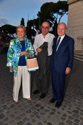 IPA86455683 - Rome, Piazza del Campidoglio: Nicola Piovani’s Tribute Concert to Ennio Morricone. Pictured: Giuseppe Tornatore, Gianni and Maddalena Letta  Copyright: xVincenzoxLandix xVincenzoxLandix 86455683