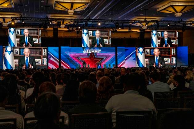 July 6, 2026, National Harbor, Maryland, USA: Prime Minister of Israel BENJAMIN NETANYAHU speaking, via a live video connection, to the 2026 Christians United for Israel (CUFI) Washington Summit at the Gaylord National Resort & Convention Center in National Harbor, Maryland. National Harbor USA - ZUMAb161 20260706_aap_b161_022 Copyright: xMichaelxBrochsteinx