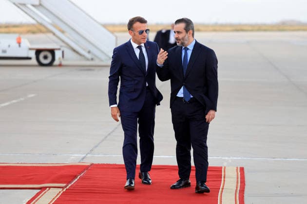 President Macron Arrives For A State Visit To Damascus France s President Emmanuel Macron (L) is welcomed by Syria s Foreign Minister Asaad al-Shaibani (R) as he arrives for a state visit at the Damascus International Airport in Damascus on July 6, 2026. French President Emmanuel Macron arrived in Damascus on July 6, 2026 for the first visit by a Western European head of state since Syria s new authorities took power in 2024, an AFP journalist said. Macron, who will depart on July 7, 2026, will advocate for a free, pluralist Syria that respects each of its components and plays a role in moderating Middle East tensions, the French presidency told journalists ahead of his arrival. Photo by Ludovic Marin Pool ABACAPRESS.COM Damascus Syria  Copyright: xMarinxLudovic Pool ABACAx