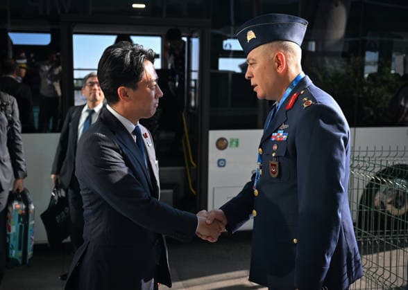 Ahead of 36th NATO Summit in Ankara ANKARA, TURKIYE - JULY 7: Japanese Defense Minister Shinjiro Koizumi is welcomed by officials upon his arrival at Esenboga Airport ahead of the 36th NATO Heads of State and Government Summit in Ankara, Turkiye, on July 7, 2026. Hakan Nural Anadolu Ankara Turkey. Editorial use only. Please get in touch for any other usage.  Copyright: x2026xAnadoluxHakanxNuralx