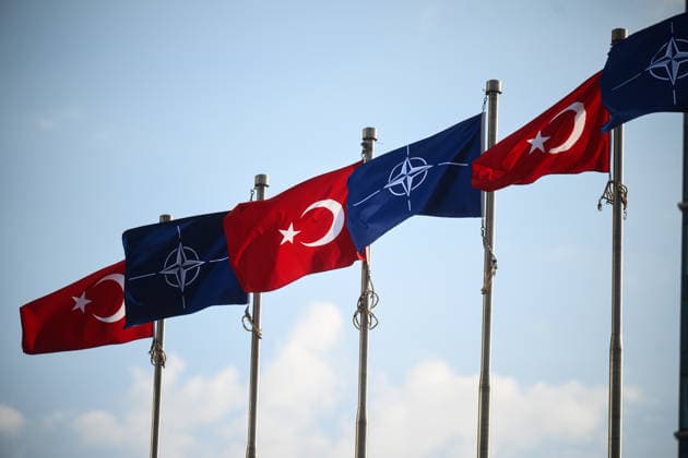 Ahead of 36th NATO Summit in Ankara ANKARA, TURKIYE - JULY 07: A view of the Turkish flag and the NATO flag at ATO Congresium, where a part of 36th NATO Heads of State and Government Summit will be held in Ankara, Turkiye, on July 07, 2026. Akin Celiktas Anadolu Ankara Turkey. Editorial use only. Please get in touch for any other usage.  Copyright: x2026xAnadoluxAkinxCeliktasx