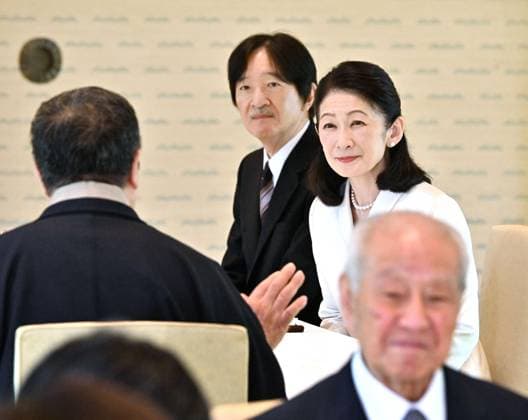 Japan Art Academy Prize Japan s Crown Prince Fumihito and Crown Princess Kiko chat with a winner of the 2026 Japan Art Academy Prize at the Imperial Palace in Tokyo on July 6, 2026. (Pool photo)  A14AA0005621956P
