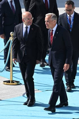 NATO Heads of State and Government Summit in Ankara ANKARA, TURKIYE - JULY 07: Canadian Prime Minister Mark Carney and his wife, Diana Fox Carney, arrive at Ankara Airport to attend the 36th NATO Heads of State and Government Summit in Ankara, Turkiye, on July 07, 2026. Abdullah Guclu Anadolu Ankara Turkey. Editorial use only. Please get in touch for any other usage.  Copyright: x2026xAnadoluxAbdullahxGuclux