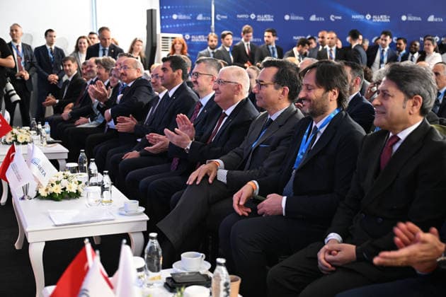Ankara in Allies official event for 2026 NATO Summit ANKARA, TURKIYE - JULY 7: Turkish Minister of National Defense Yasar Guler (4th R) and Head of Communications of the Presidency of the Republic of Turkiye Burhanettin Duran (5th R) attend the Ankara in Allies official event hub for the 2026 NATO Summit, co-hosted by the Munich Security Conference and the SETA Foundation, in Ankara, Turkiye on July 7, 2026. Ozkan Bilgin Anadolu Ankara Turkey. Editorial use only. Please get in touch for any other usage.  Copyright: x2026xAnadoluxOzkanxBilginx