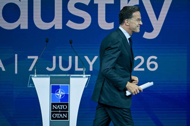 NATO Secretary General Mark Rutte addresses Defense Industry Forum in Ankara ANKARA, TURKIYE - JULY 7: NATO Secretary General Mark Rutte delivers a speech at a podium during the Defense Industry Forum in Ankara, Turkiye, on July 7, 2026. The 36th NATO Heads of State and Government Summit, hosted by Turkiye, commenced with the forum where transatlantic defense production and related investments will be at the forefront. Rutte attended the opening event to share key remarks with the participants. Ismail Aslandag Anadolu Ankara Turkey. Editorial use only. Please get in touch for any other usage.  Copyright: x2026xAnadoluxIsmailxAslandagx