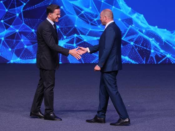 NATO Secretary General Mark Rutte , Minister of Defence and Foreign Trade Theo Francken shake hands and during a head of states summit of the NATO (North Atlantic Treaty Organization) military alliance, Tuesday 07 July 2026, in Ankara, Turkey.  BENOITxDOPPAGNE 180572675