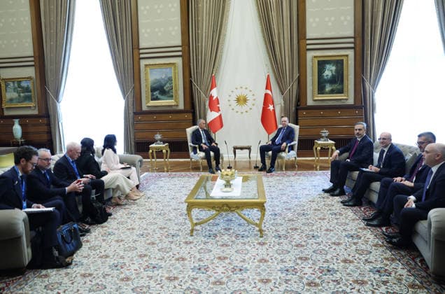 Recep Tayyip Erdogan - Mark Carney meeting in Ankara ANKARA, TURKIYE - JULY 7: (----EDITORIAL USE ONLY MANDATORY CREDIT - TURKISH PRESIDENCY MURAT KULA HANDOUT - NO MARKETING NO ADVERTISING CAMPAIGNS - DISTRIBUTED AS A SERVICE TO CLIENTS----) Turkish President Recep Tayyip Erdogan welcomes Canadian Prime Minister Mark Carney at the Presidential Complex, on July 7, 2026, in Ankara, Turkiye. TUR Presidency Murat Kula Anadolu Ankara Turkey. Editorial use only. Please get in touch for any other usage.  Copyright: x2026xAnadoluxTURxPresidency xMuratxKulax