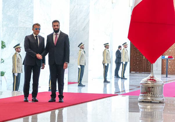 Ahmed al-Sharaa - Emmanuel Macron meeting in Damascus DAMASCUS, SYRIA - JULY 07: French President Emmanuel Macron (L) meets with Syrian President Ahmed al-Sharaa (2nd L) at the People s Palace in Damascus during an official visit in Damascus, Syria on July 07, 2026. Izz Aldien Alqasem Anadolu Damascus Syria. Editorial use only. Please get in touch for any other usage.  Copyright: x2026xAnadoluxIzzxAldienxAlqasemx