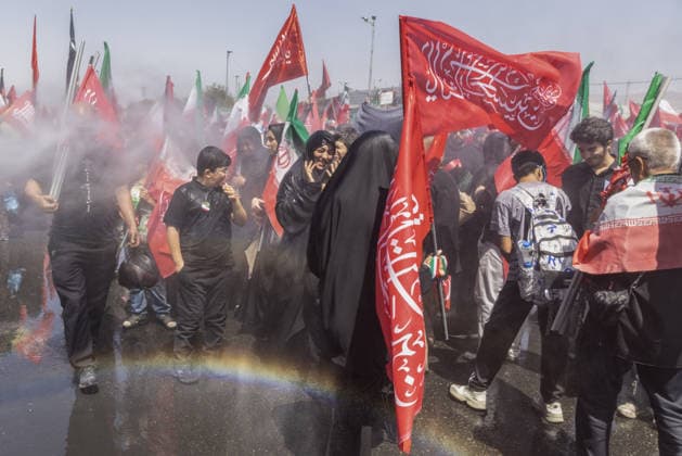 Ayatollah Ali Khamenei Mourners Massive crowds flooded the streets of Tehran stretching from Azadi Square as millions participated in the state funeral procession for the late Supreme Leader Ayatollah Ali Khamenei. Mourners accompanied the flag-draped coffins, calling for justice and revenge following the February 28 strikes  Copyright: xJackxHillx NINTCHDBPICT001093588683