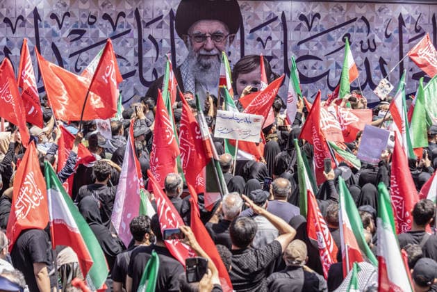 Ayatollah Ali Khamenei Mourners Massive crowds flooded the streets of Tehran stretching from Azadi Square as millions participated in the state funeral procession for the late Supreme Leader Ayatollah Ali Khamenei. Mourners accompanied the flag-draped coffins, calling for justice and revenge following the February 28 strikes  Copyright: xJackxHillx NINTCHDBPICT001093576736
