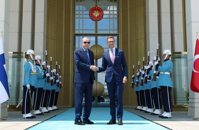 Recep Tayyip Erdogan - Alexander Stubb meeting in Ankara ANKARA, TURKIYE - JULY 7: (----EDITORIAL USE ONLY MANDATORY CREDIT - TURKISH PRESIDENCY MURAT KULA HANDOUT - NO MARKETING NO ADVERTISING CAMPAIGNS - DISTRIBUTED AS A SERVICE TO CLIENTS----) Turkish President Recep Tayyip Erdogan welcomes Finnish President Alexander Stubb at the Presidential Complex, on July 7, 2026, in Ankara, Turkiye. TUR Presidency Murat Kula Handout Anadolu Ankara Turkey. Editorial use only. Please get in touch for any other usage.  Copyright: x2026xAnadoluxTURxPresidency xMuratxKulax xHandoutx