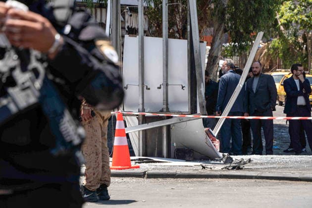 Eighteen injured in double explosions near Tourism Ministry in Syrian capital Damascus DAMASCUS, SYRIA - JULY 7: Security forces take strict security measures following two consecutive explosions that occurred near the Ministry of Tourism building, injuring 18 people including four security personnel, in Damascus, Syria on July 7, 2026. The area was cordoned off as emergency teams and security units responded to the aftermath of the twin blasts in the capital. Anagha Subhash Nair Anadolu Damascus Syria. Editorial use only. Please get in touch for any other usage.  Copyright: x2026xAnadoluxAnaghaxSubhashxNairx