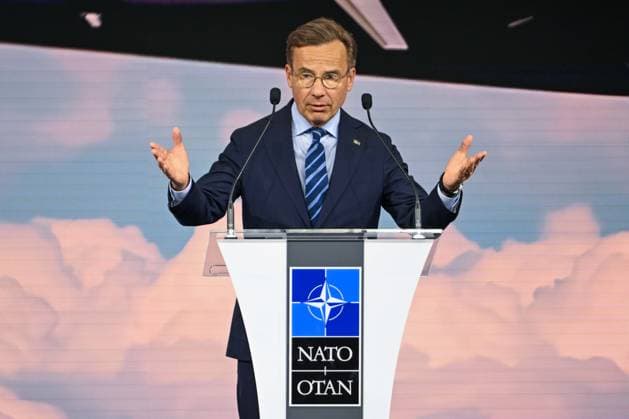NATO Heads of State and Government Summit in Ankara ANKARA, TURKIYE - JULY 7: Prime Minister of Sweden Ulf Kristersson speaks during the Defence Industry Forum, which opened the 36th NATO Heads of State and Government Summit in Ankara, Turkiye, on July 7, 2026. Ismail Aslandag Anadolu Ankara Turkey. Editorial use only. Please get in touch for any other usage.  Copyright: x2026xAnadoluxIsmailxAslandagx
